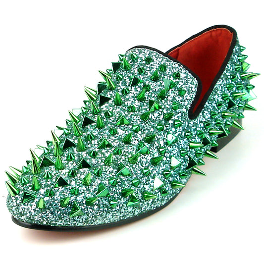 FI-7239 Green Glitter Green Spikes Slip on Loafer Fiesso by Aurelio Garcia