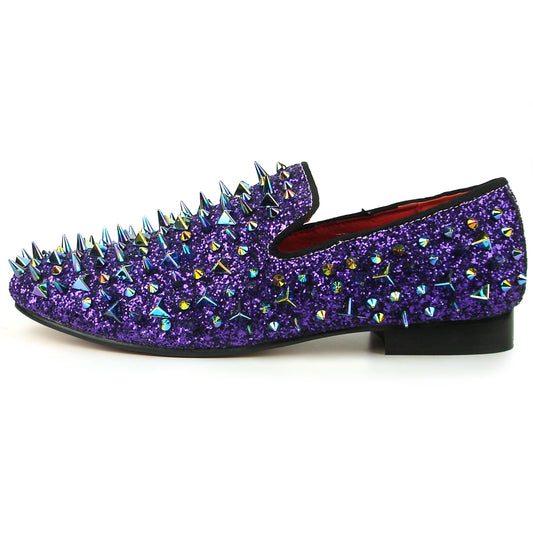 FI-7239 Purple Glitter Purple Spikes Slip on Loafer Fiesso by Aurelio Garcia