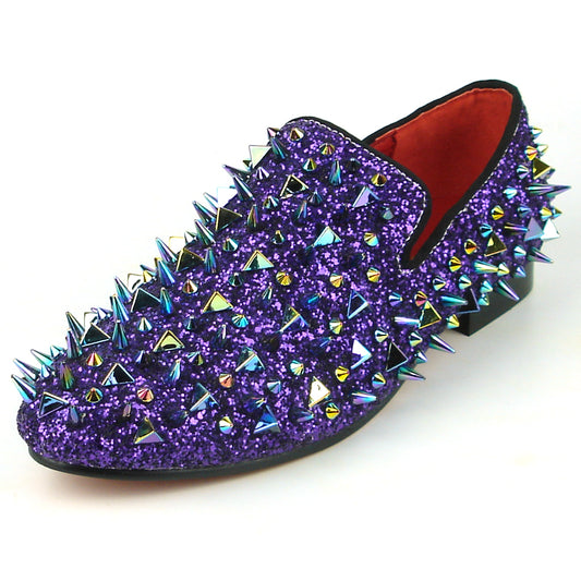 FI-7239 Purple Glitter Purple Spikes Slip on Loafer Fiesso by Aurelio Garcia