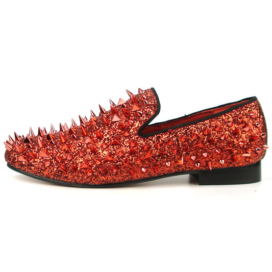 FI-7239 Red Glitter Red Spikes Slip on Loafer Fiesso by Aurelio Garcia