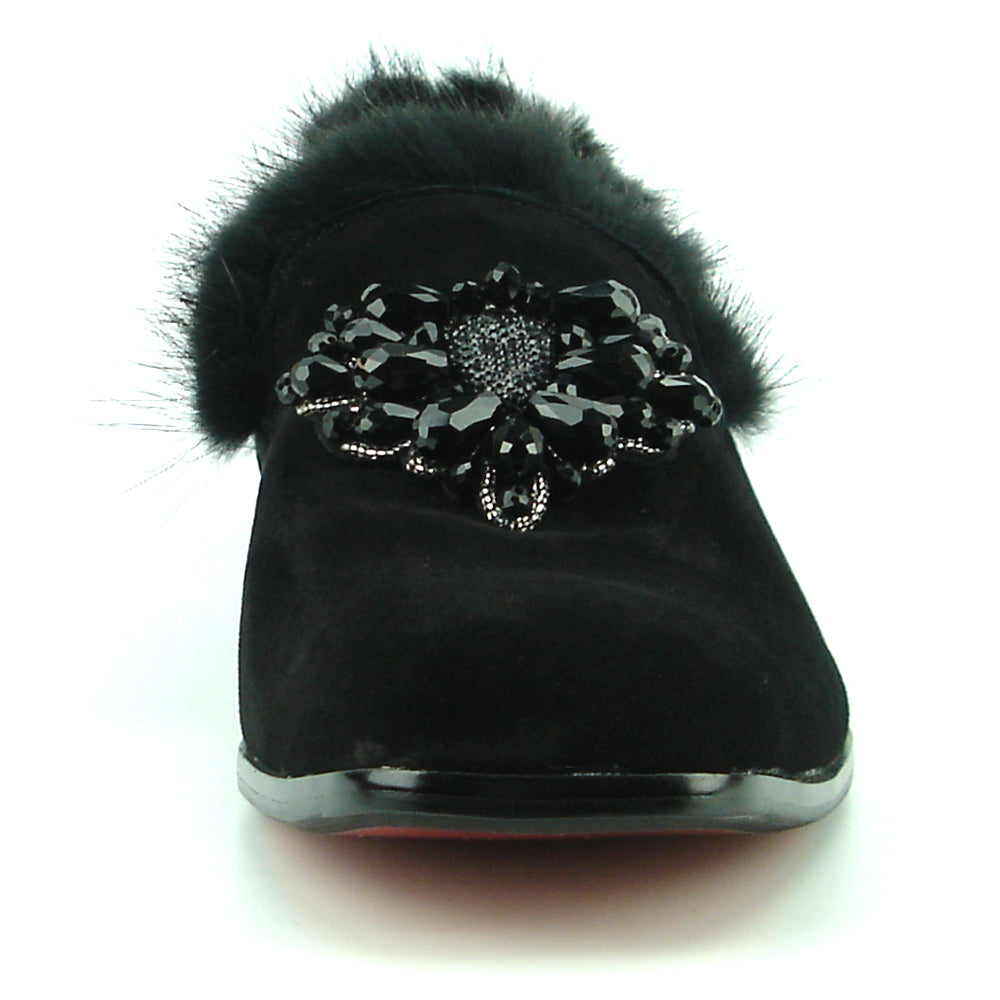 FI-7306 Black Suede Black Rhinestones Ornament Slip on Fiesso by Aurelio Garcia