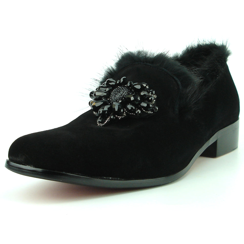 FI-7306 Black Suede Black Rhinestones Ornament Slip on Fiesso by Aurelio Garcia