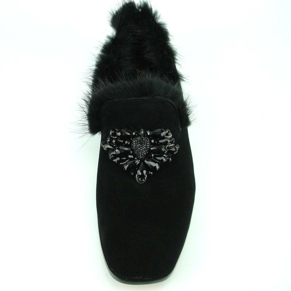 FI-7306 Black Suede Black Rhinestones Ornament Slip on Fiesso by Aurelio Garcia