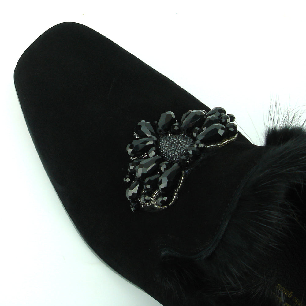 FI-7306 Black Suede Black Rhinestones Ornament Slip on Fiesso by Aurelio Garcia