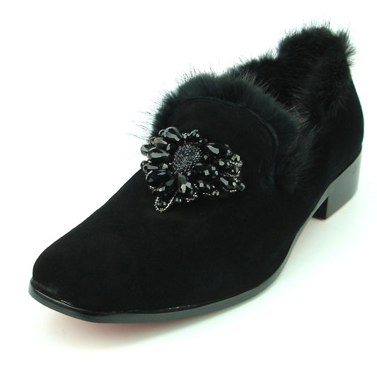 FI-7306 Black Suede Black Rhinestones Ornament Slip on Fiesso by Aurelio Garcia