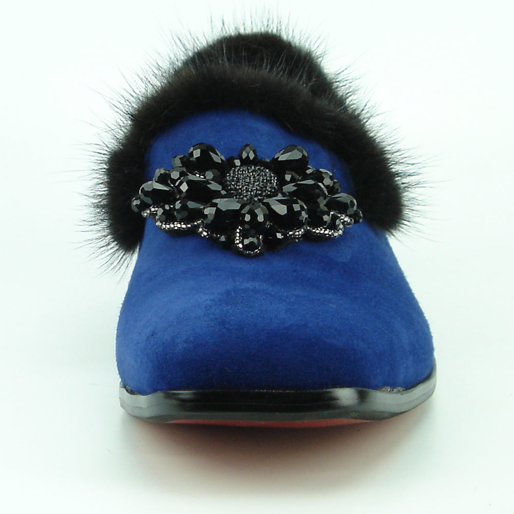 FI-7306 Royal Blue Suede Black Rhinestones Ornament Slip on Fiesso by Aurelio Garcia