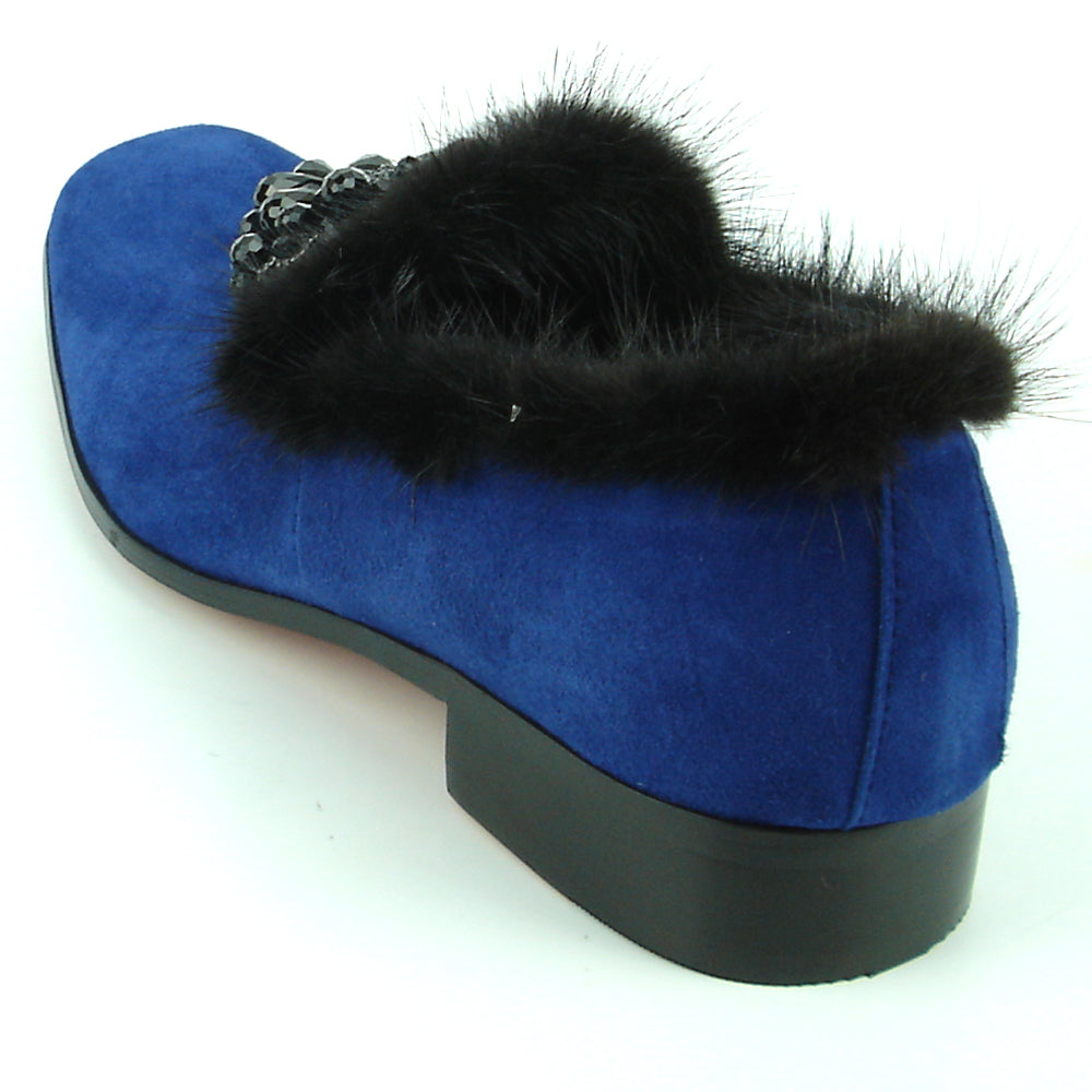 FI-7306 Royal Blue Suede Black Rhinestones Ornament Slip on Fiesso by Aurelio Garcia