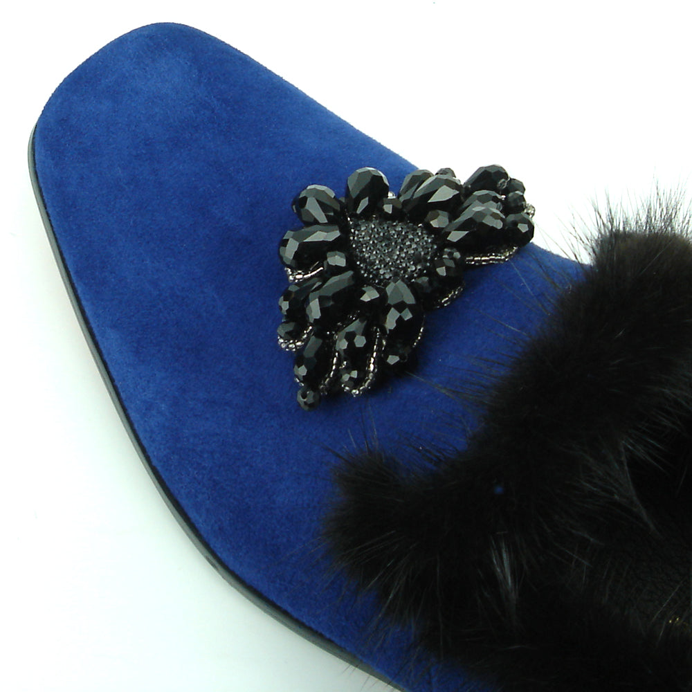 FI-7306 Royal Blue Suede Black Rhinestones Ornament Slip on Fiesso by Aurelio Garcia