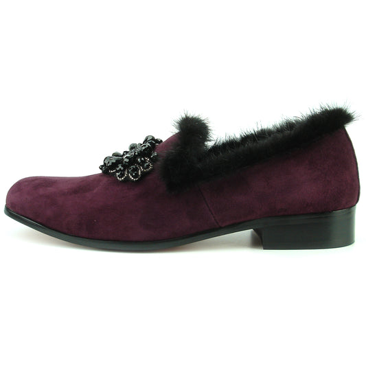 FI-7306 Burgundy Suede Black Rhinestones Ornament Slip on Fiesso by Aurelio Garcia