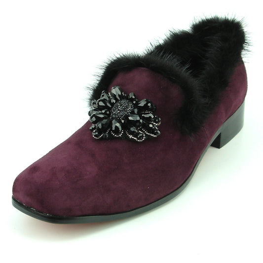 FI-7306 Burgundy Suede Black Rhinestones Ornament Slip on Fiesso by Aurelio Garcia