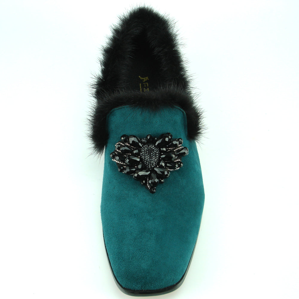 FI-7306 Green Suede Black Rhinestones Ornament Slip on Fiesso by Aurelio Garcia