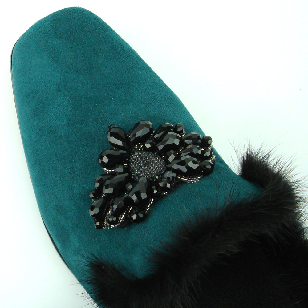 FI-7306 Green Suede Black Rhinestones Ornament Slip on Fiesso by Aurelio Garcia