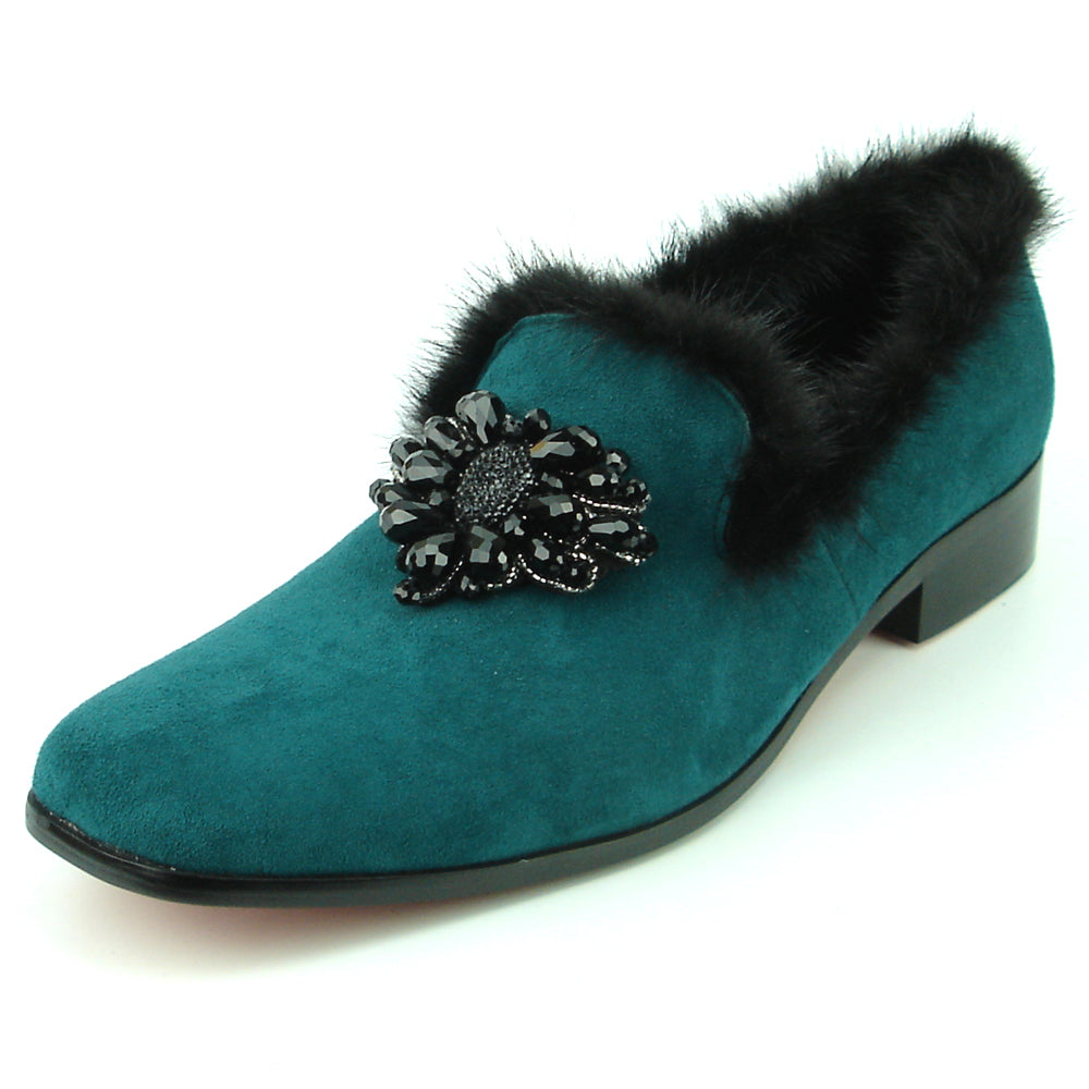 FI-7306 Green Suede Black Rhinestones Ornament Slip on Fiesso by Aurelio Garcia