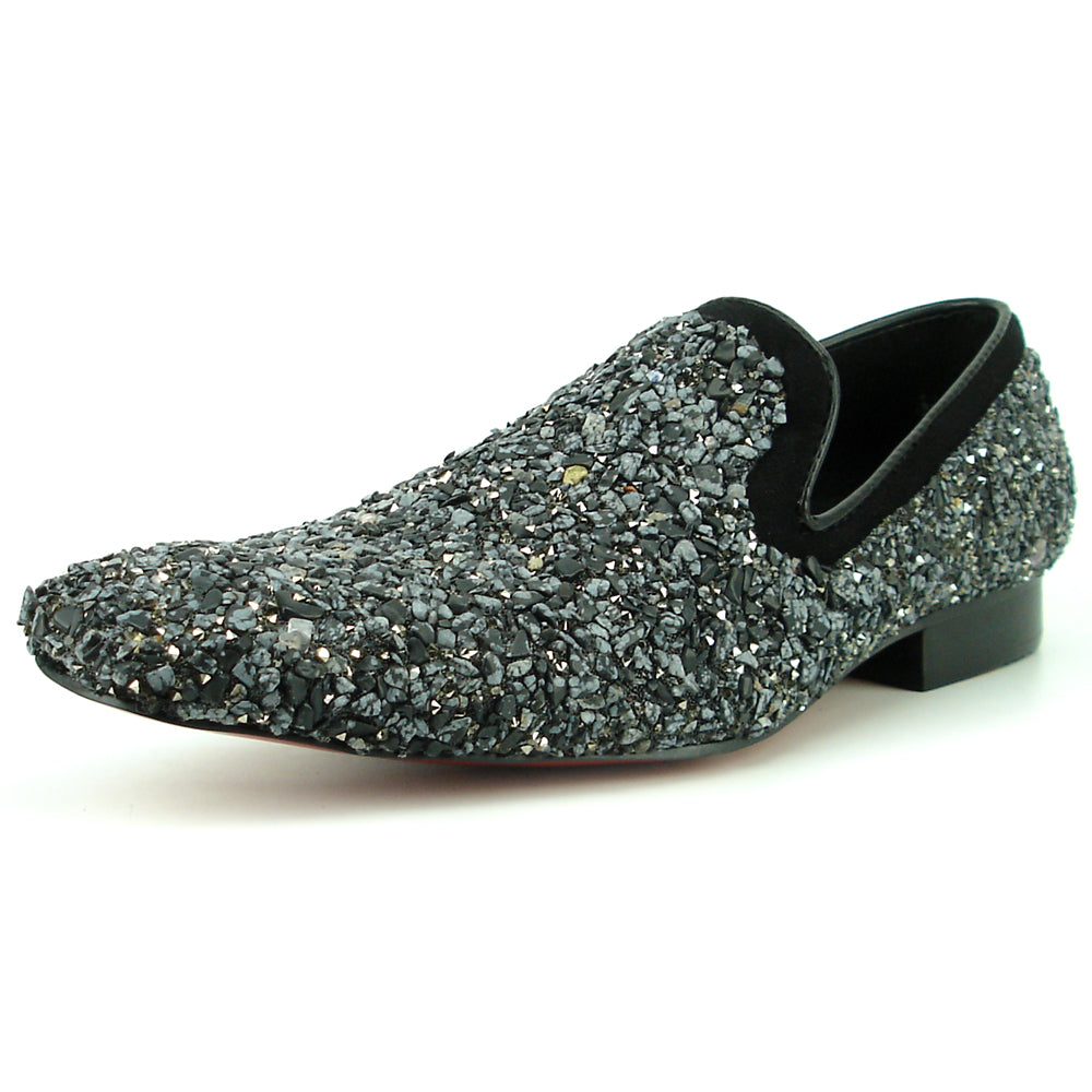 FI-7317 Black Suede Black Stones Slip on Loafer Fiesso by Aurelio Garcia