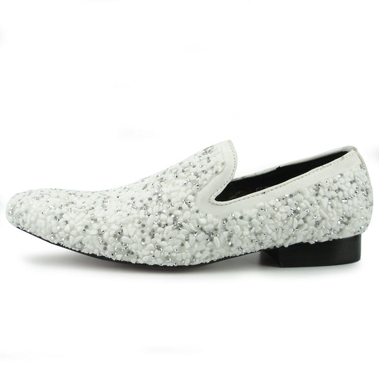 FI-7317 White Suede White Stones Slip on Loafer Fiesso by Aurelio Garcia