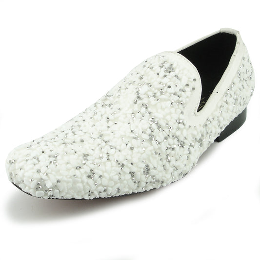 FI-7317 White Suede White Stones Slip on Loafer Fiesso by Aurelio Garcia