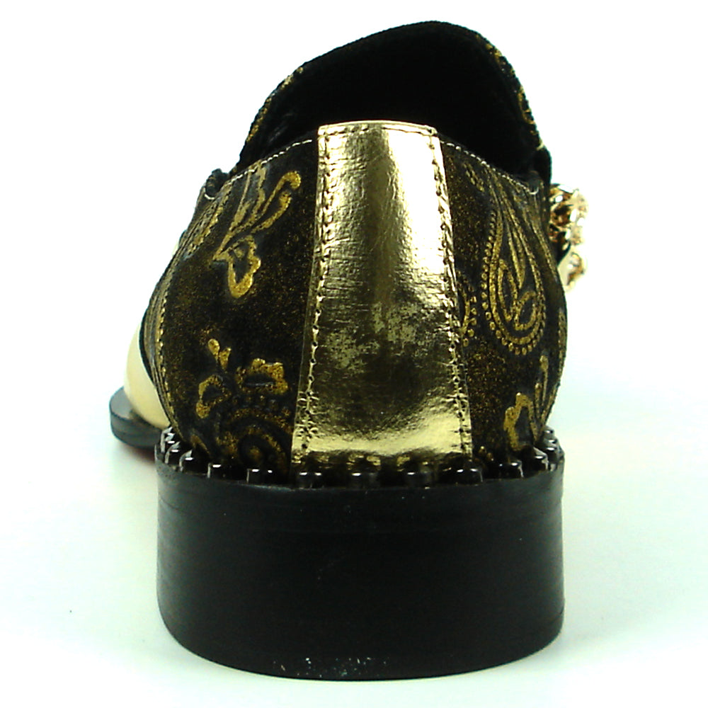 FI-7322 Gold Leather With Gold Chain Ornament Fiesso Metal Tip Slip on