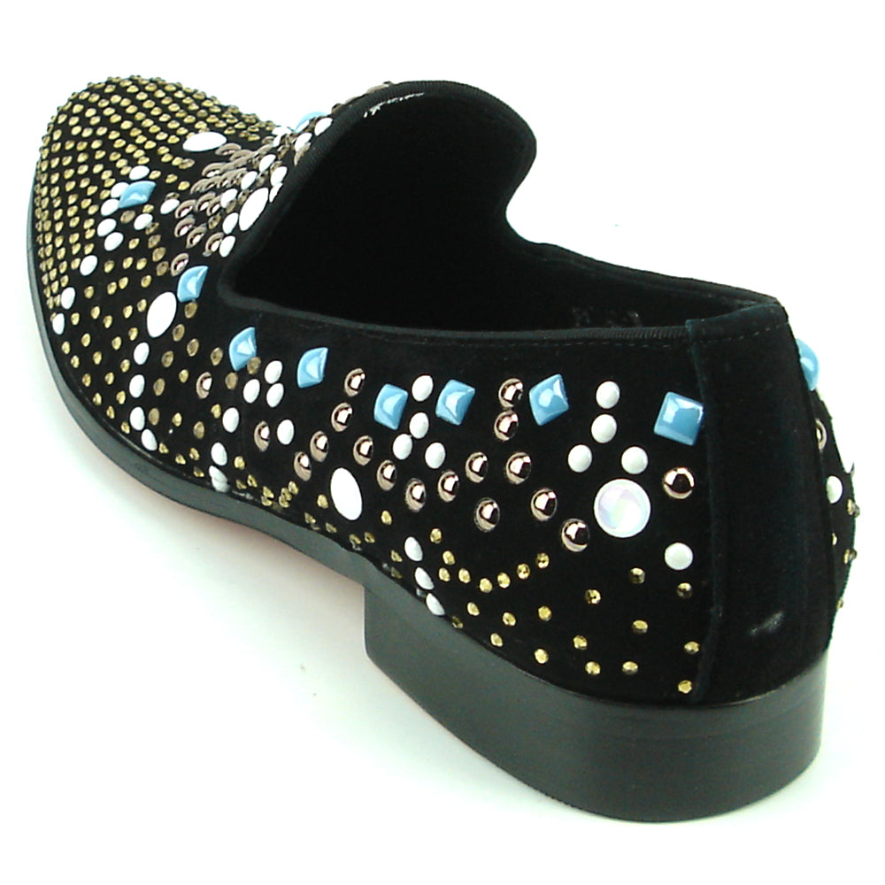 FI-7343 Black Suede Multi Color Studs Slip on Loafer Fiesso by Aurelio Garcia