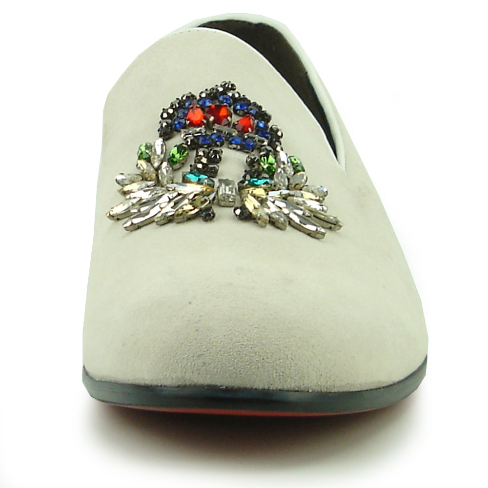 FI-7355 Beige Suede Multi Color Rhinestone Ornament Slip on Fiesso by Aurelio Garcia