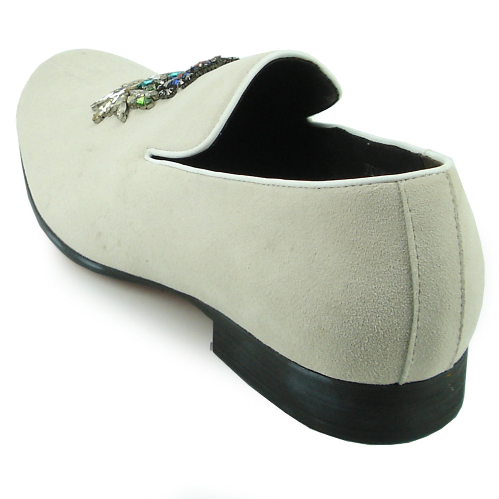 FI-7355 Beige Suede Multi Color Rhinestone Ornament Slip on Fiesso by Aurelio Garcia