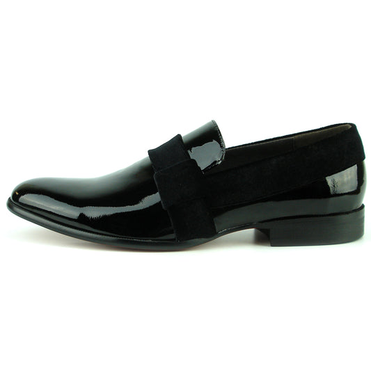 FI-7356 Black Patent Black Suede Strap Slip on Fiesso by Aurelio Garcia