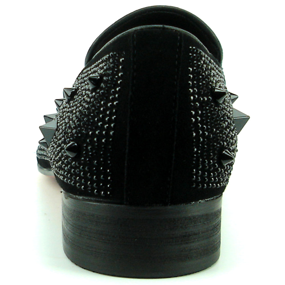 FI-7364-R Black Suede Black Rhinestones Spikes Slip on Loafer Fiesso by Aurelio Garcia