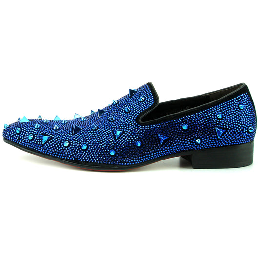 FI-7364-R Black Suede Blue Rhinestones Spikes Slip on Loafer Fiesso by Aurelio Garcia