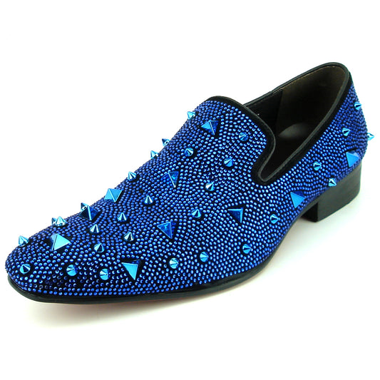 FI-7364-R Black Suede Blue Rhinestones Spikes Slip on Loafer Fiesso by Aurelio Garcia