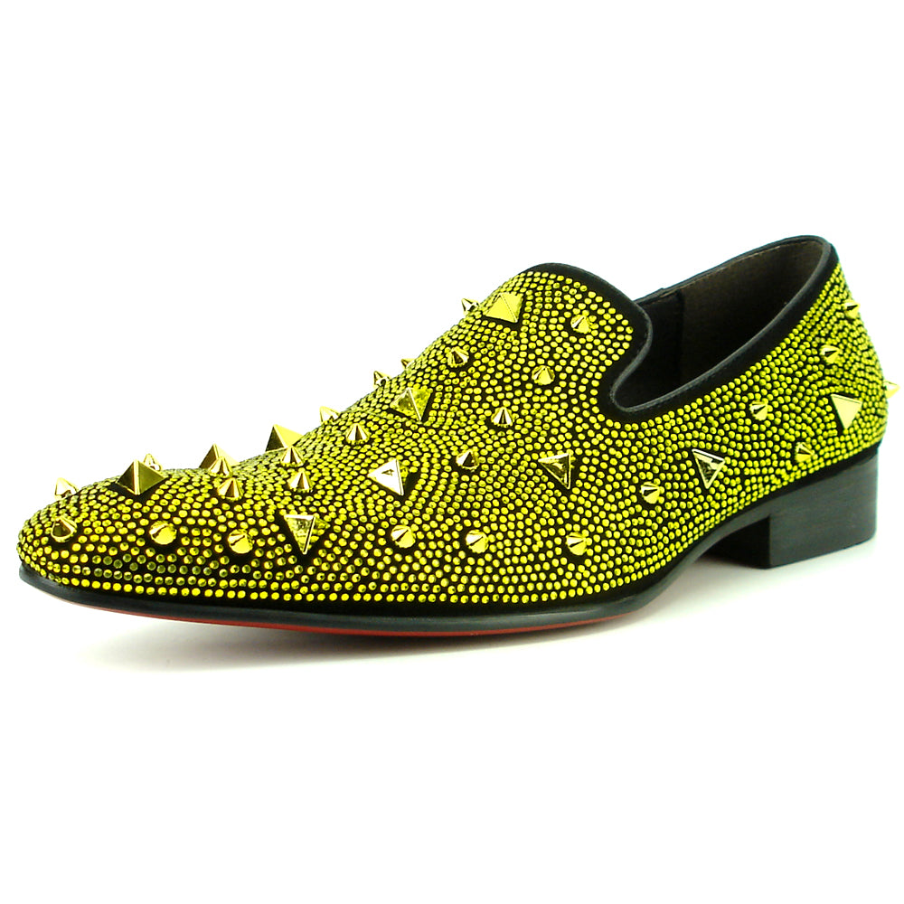 FI-7364-R Black Suede Gold Rhinestones Spikes Slip on Loafer Fiesso by Aurelio Garcia