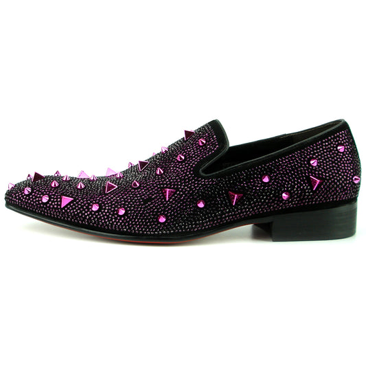 FI-7364-R Black Suede Purple Rhinestones Spikes Slip on Loafer Fiesso by Aurelio Garcia