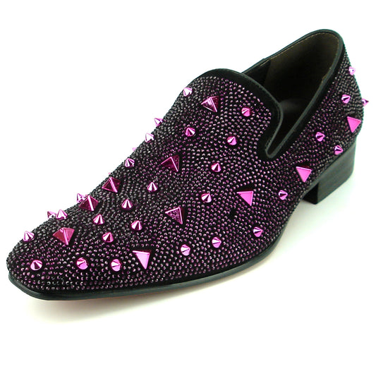 FI-7364-R Black Suede Purple Rhinestones Spikes Slip on Loafer Fiesso by Aurelio Garcia