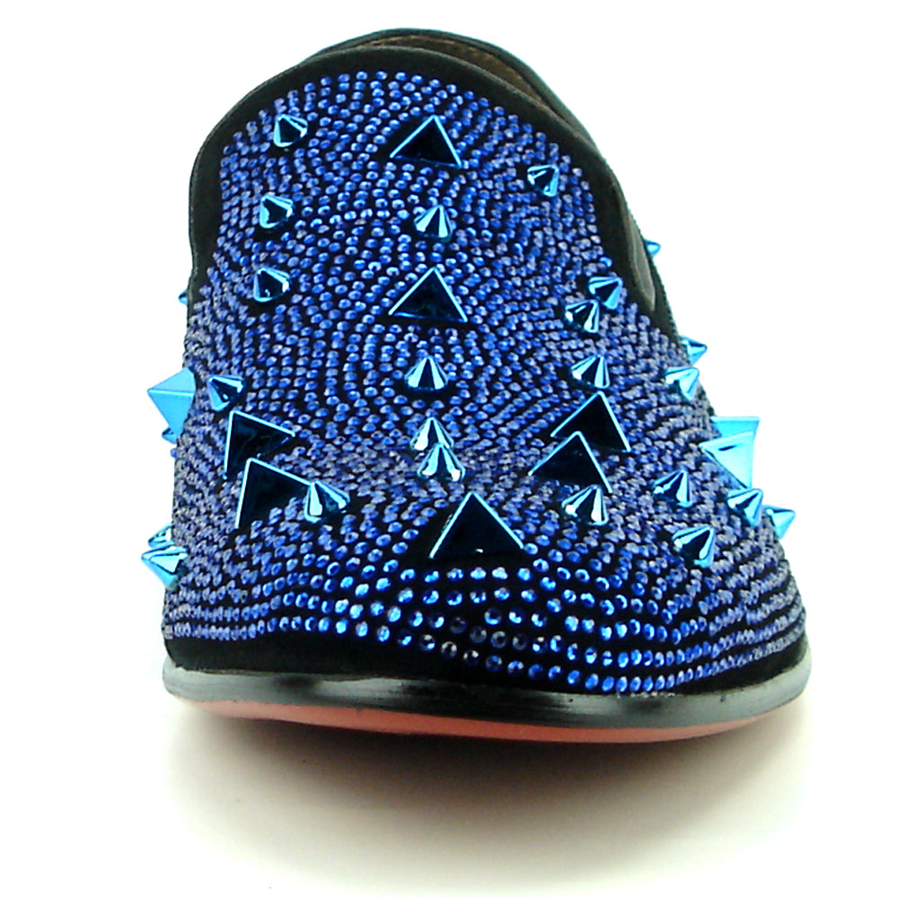 FI-7364 Black Suede Blue Rhinestones and Spikes Slip on Loafer Fiesso by Aurelio Garcia