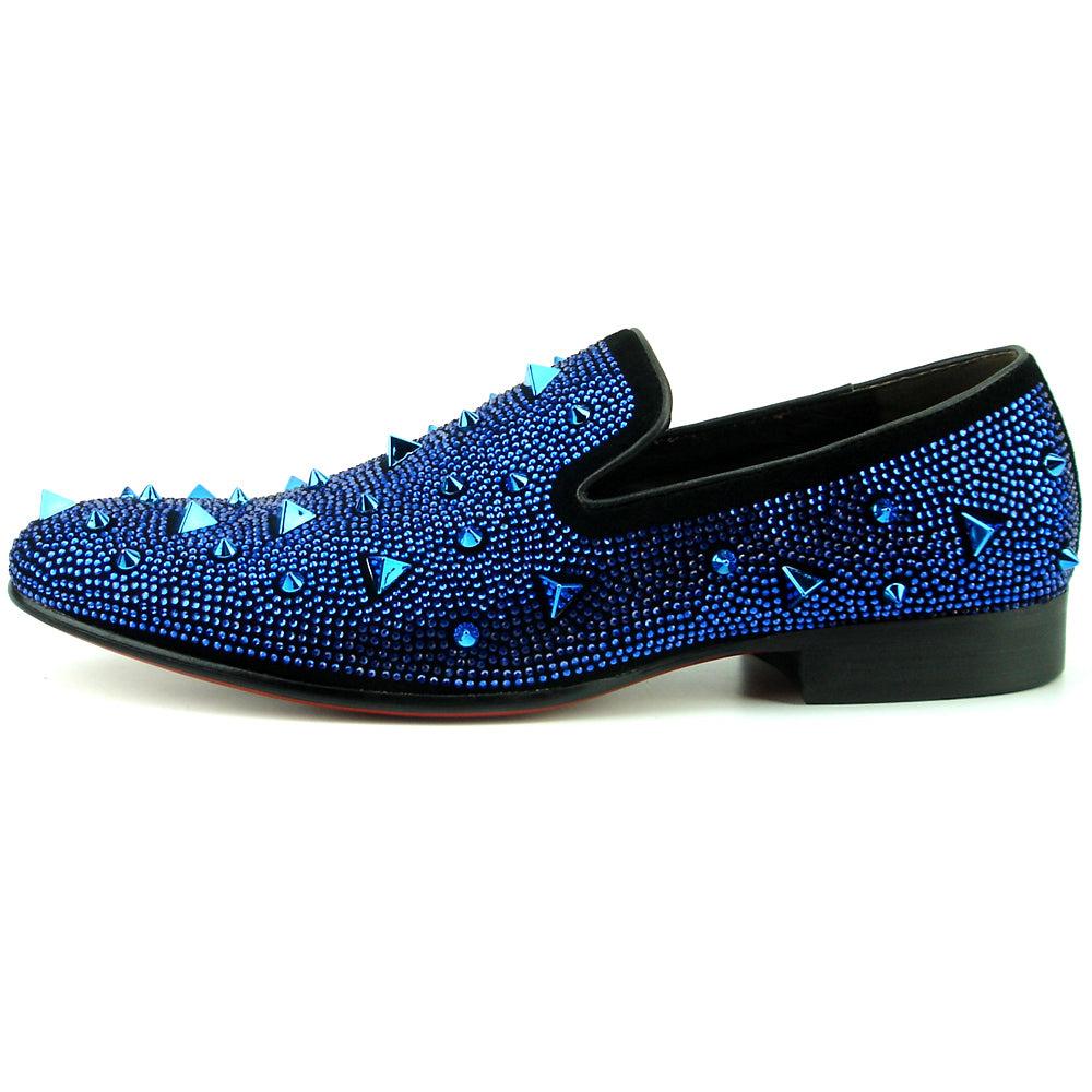 FI-7364 Black Suede Blue Rhinestones and Spikes Slip on Loafer Fiesso by Aurelio Garcia