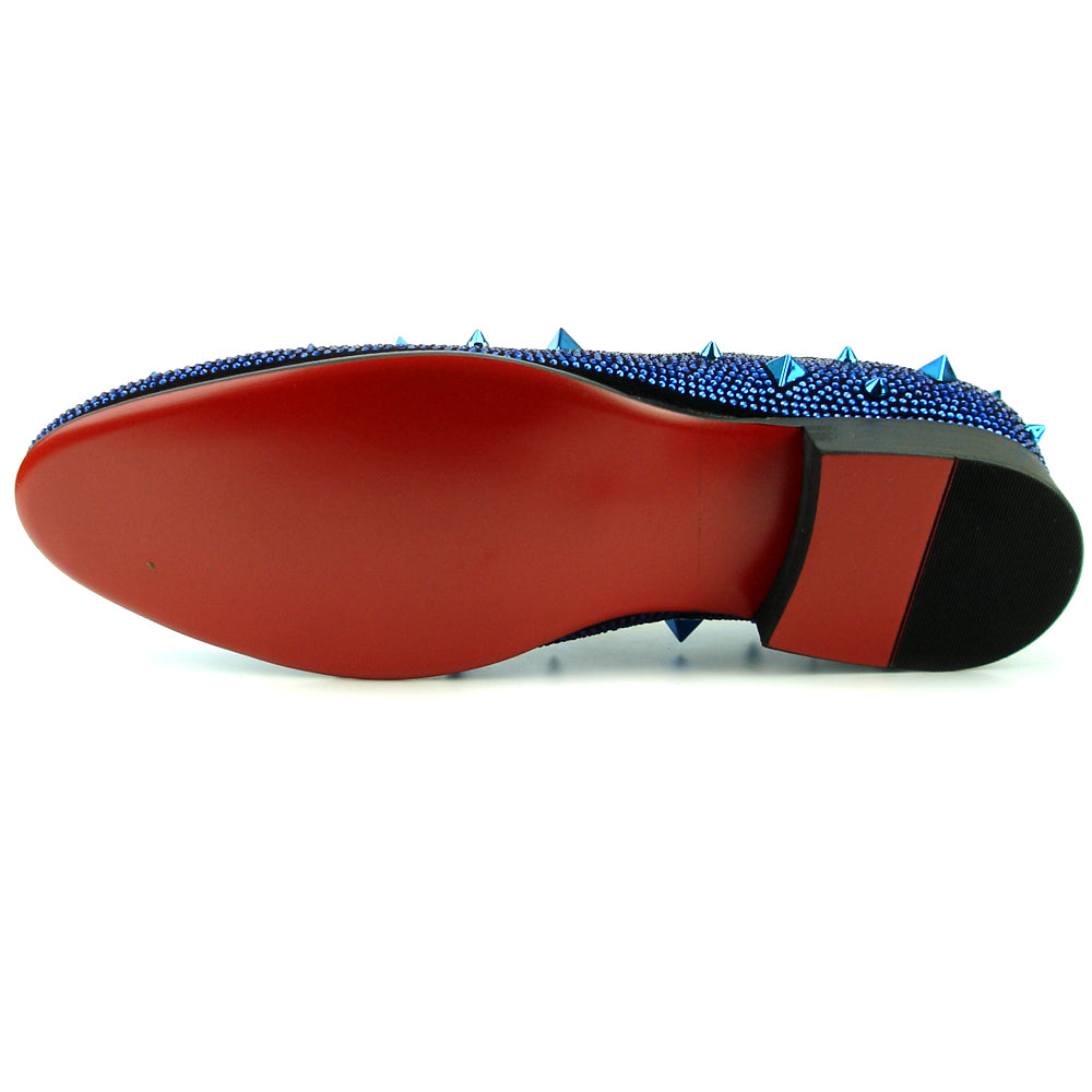 FI-7364 Black Suede Blue Rhinestones and Spikes Slip on Loafer Fiesso by Aurelio Garcia