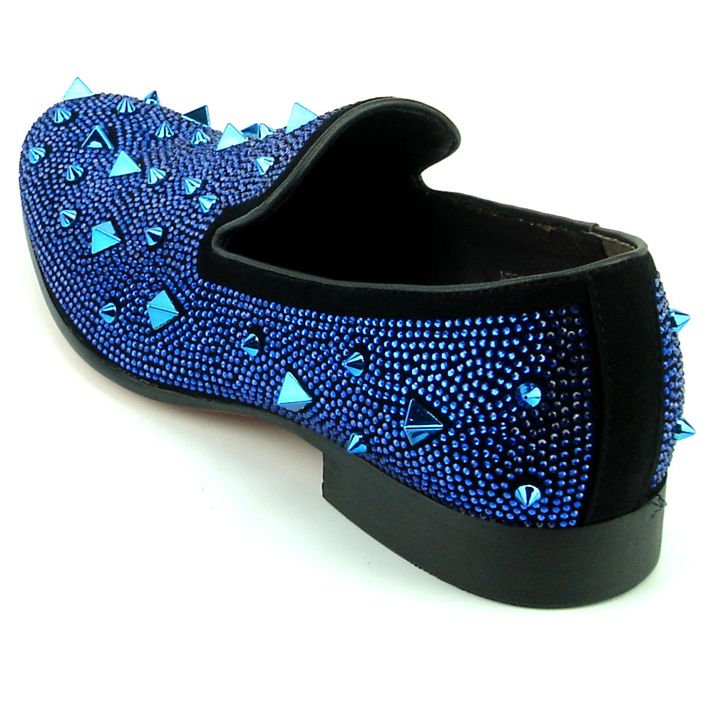 FI-7364 Black Suede Blue Rhinestones and Spikes Slip on Loafer Fiesso by Aurelio Garcia