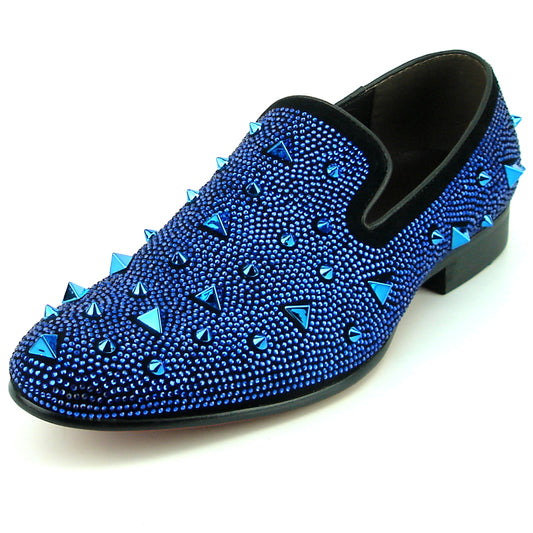 FI-7364 Black Suede Blue Rhinestones and Spikes Slip on Loafer Fiesso by Aurelio Garcia