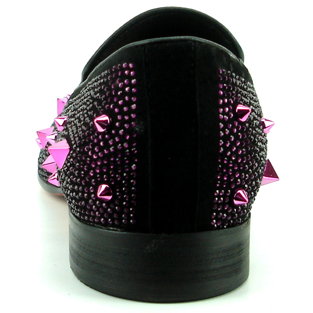 FI-7364 Black Suede Purple Rhinestones and Spikes Slip on Loafer Fiesso by Aurelio Garcia