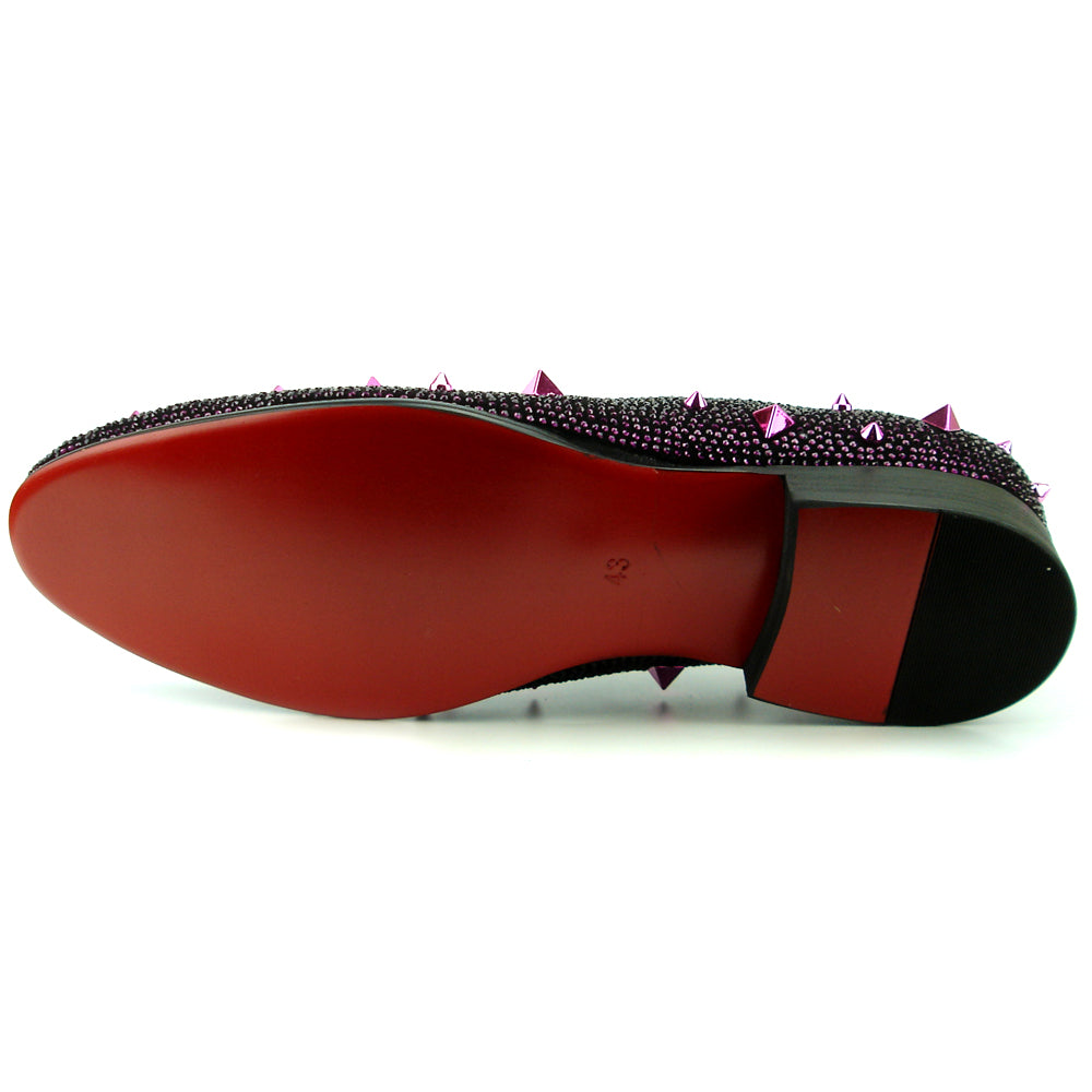 FI-7364 Black Suede Purple Rhinestones and Spikes Slip on Loafer Fiesso by Aurelio Garcia