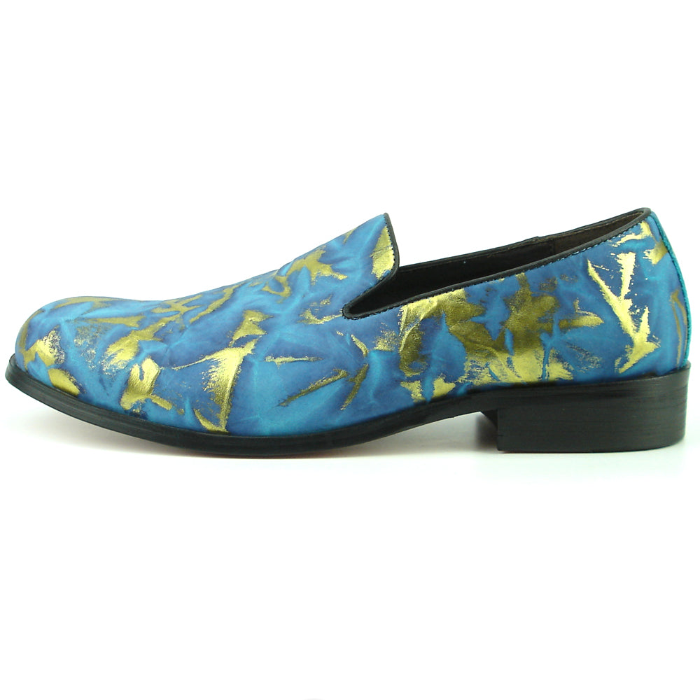 FI-7367 Blue Gold Leather Slip on Loafer Fiesso by Aurelio Garcia