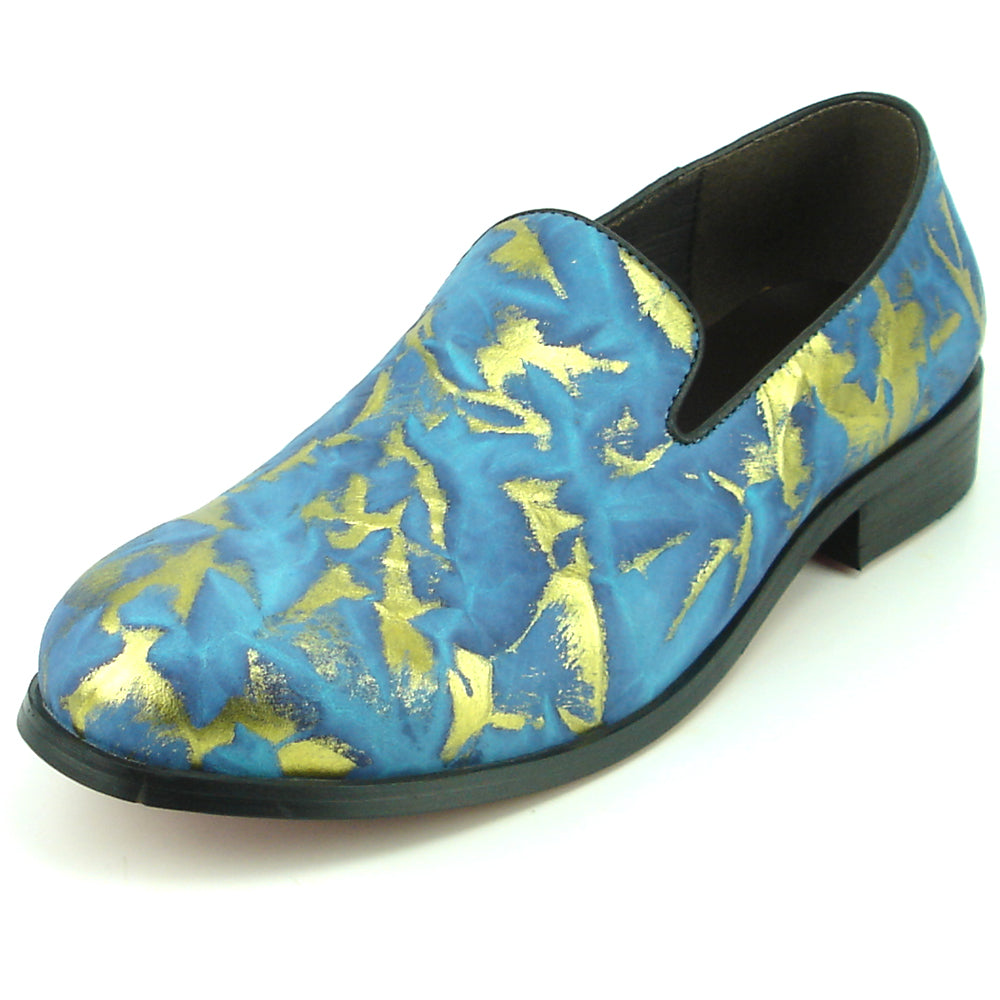 FI-7367 Blue Gold Leather Slip on Loafer Fiesso by Aurelio Garcia