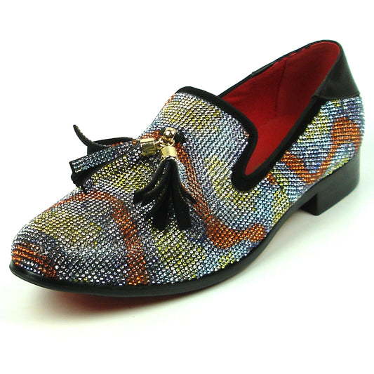 FI-7390 Multi color Rhinestones Slip on with Tassel Fiesso by Aurelio Garcia