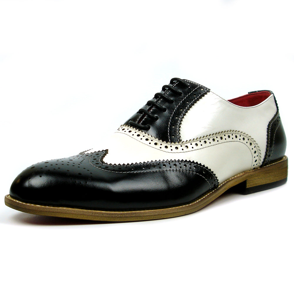 FI-7400 Black White Leather Wingtip Lace up Fiesso by Aurelio Garcia