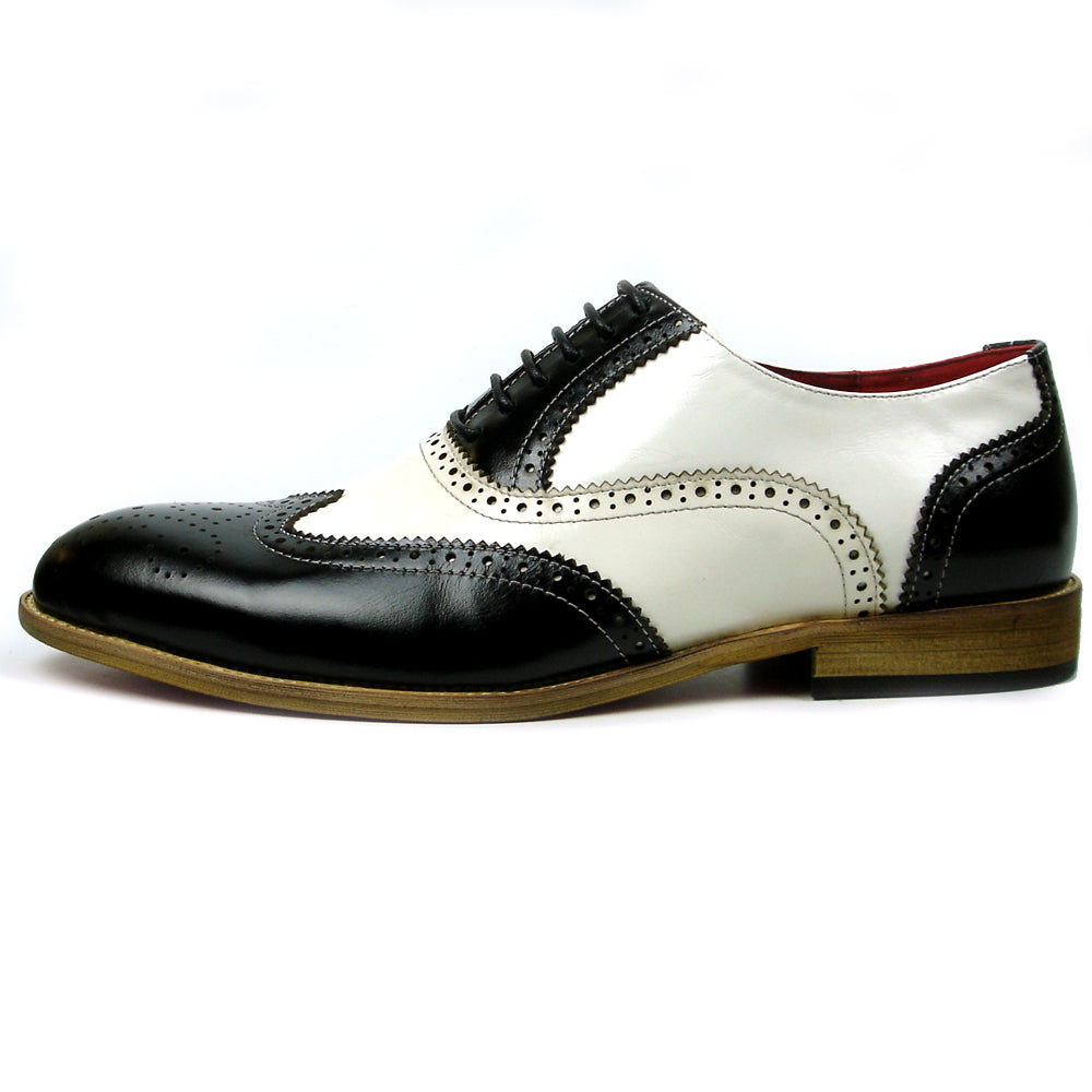 FI-7400 Black White Leather Wingtip Lace up Fiesso by Aurelio Garcia