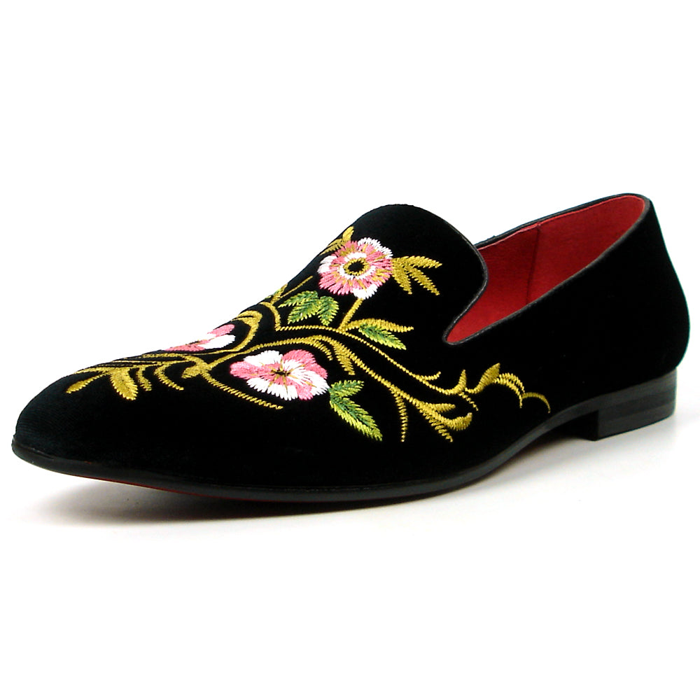 FI-7409 Black Suede Flowers Embroidered Fiesso by Aurelio Garcia Loafer