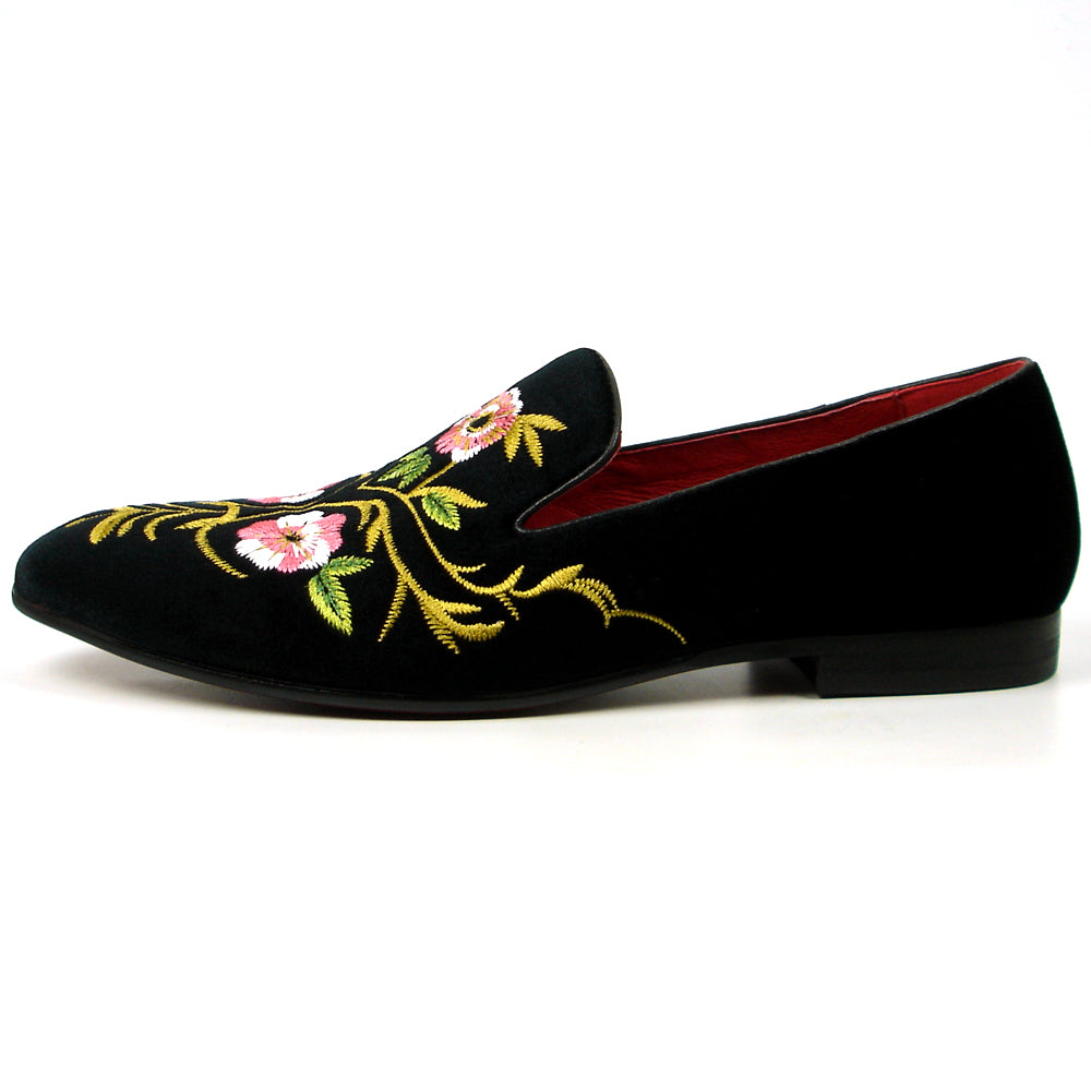 FI-7409 Black Suede Flowers Embroidered Fiesso by Aurelio Garcia Loafer