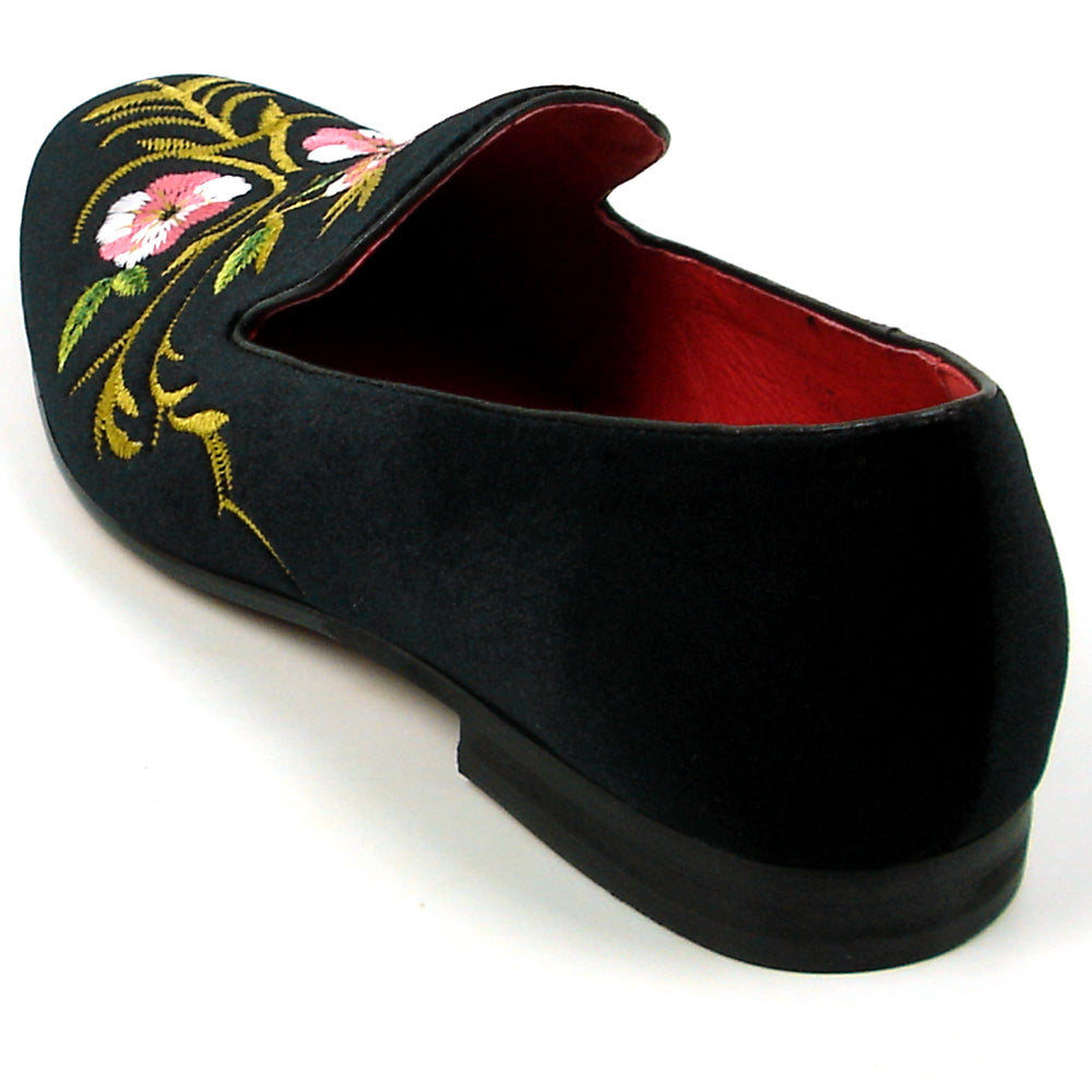 FI-7409 Black Suede Flowers Embroidered Fiesso by Aurelio Garcia Loafer