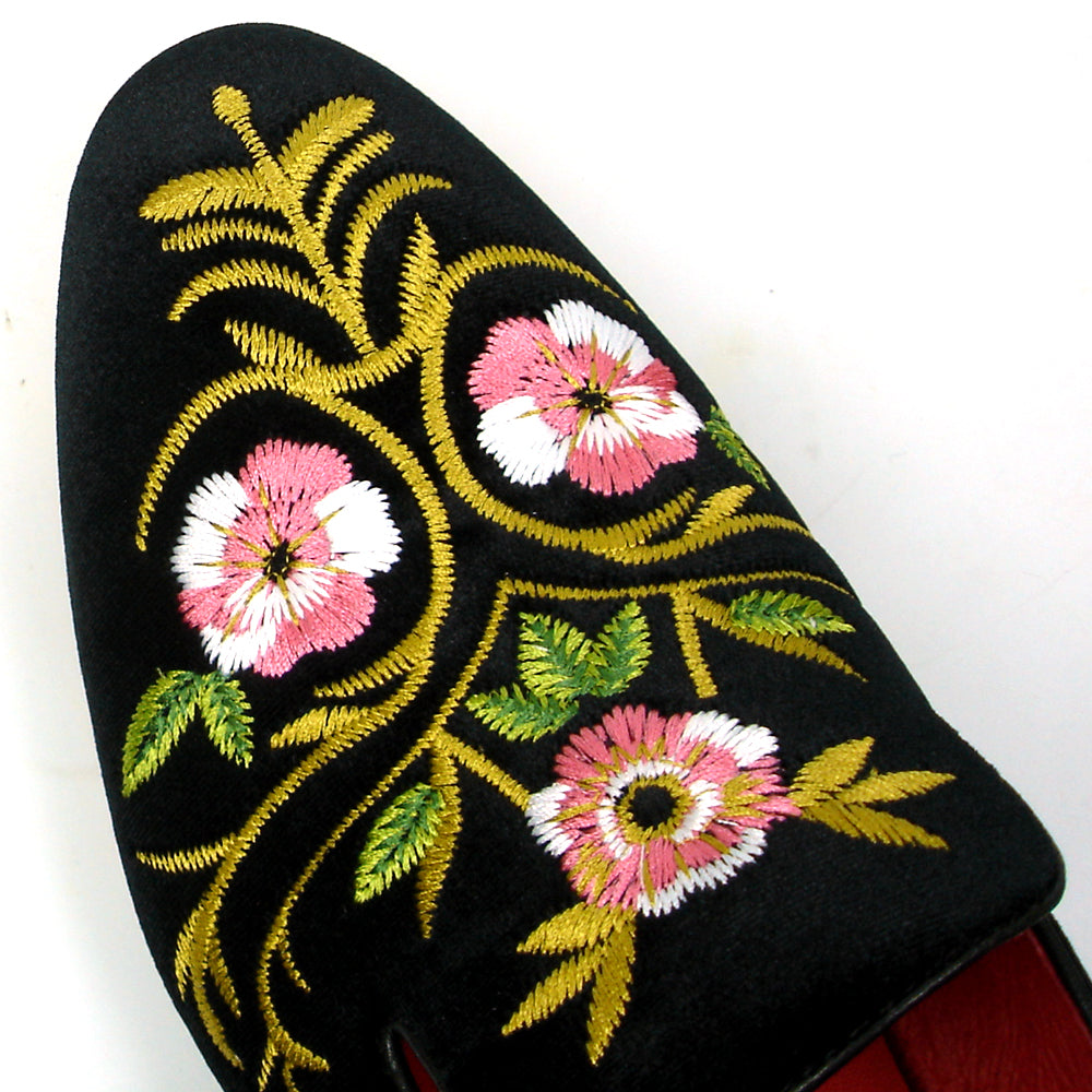 FI-7409 Black Suede Flowers Embroidered Fiesso by Aurelio Garcia Loafer