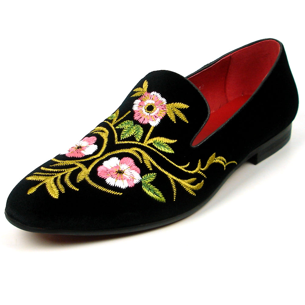 FI-7409 Black Suede Flowers Embroidered Fiesso by Aurelio Garcia Loafer