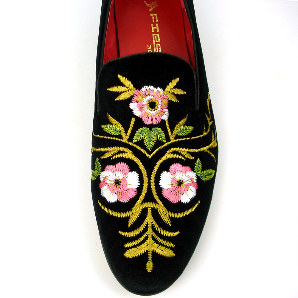 FI-7409 Black Suede Flowers Embroidered Fiesso by Aurelio Garcia Loafer