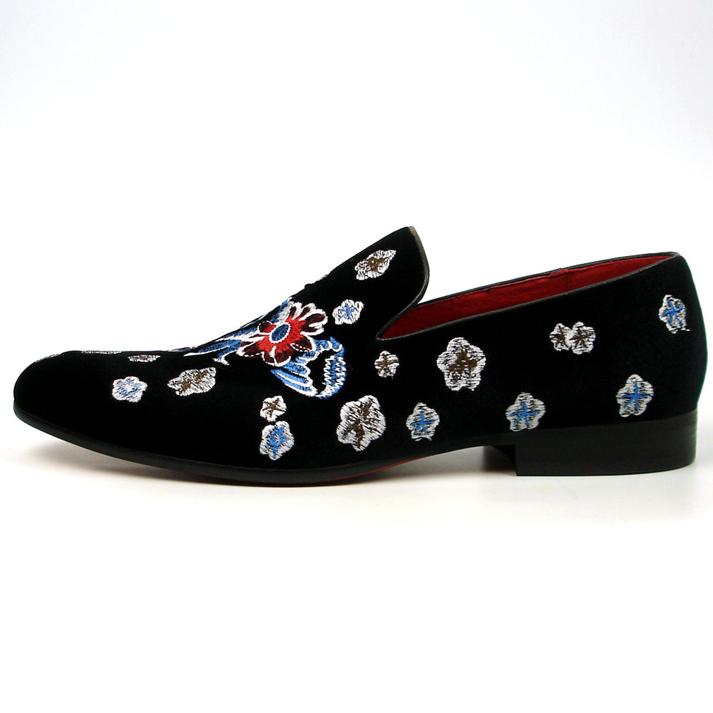 FI-7413 Black Suede Flowers Embroidered Fiesso by Aurelio Garcia Loafer